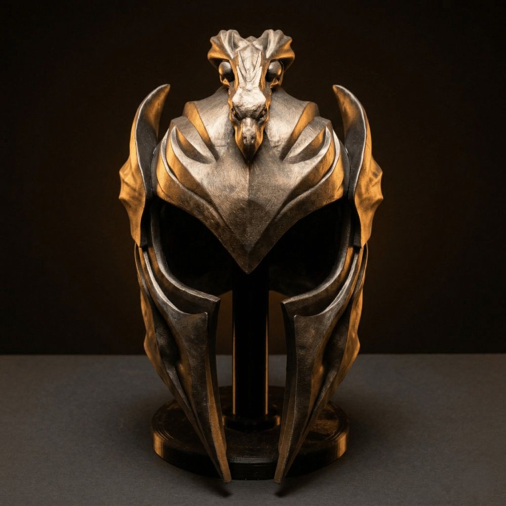 Dragon Helmet — metallic bronze wearable cosplay helmet with eagle crest
