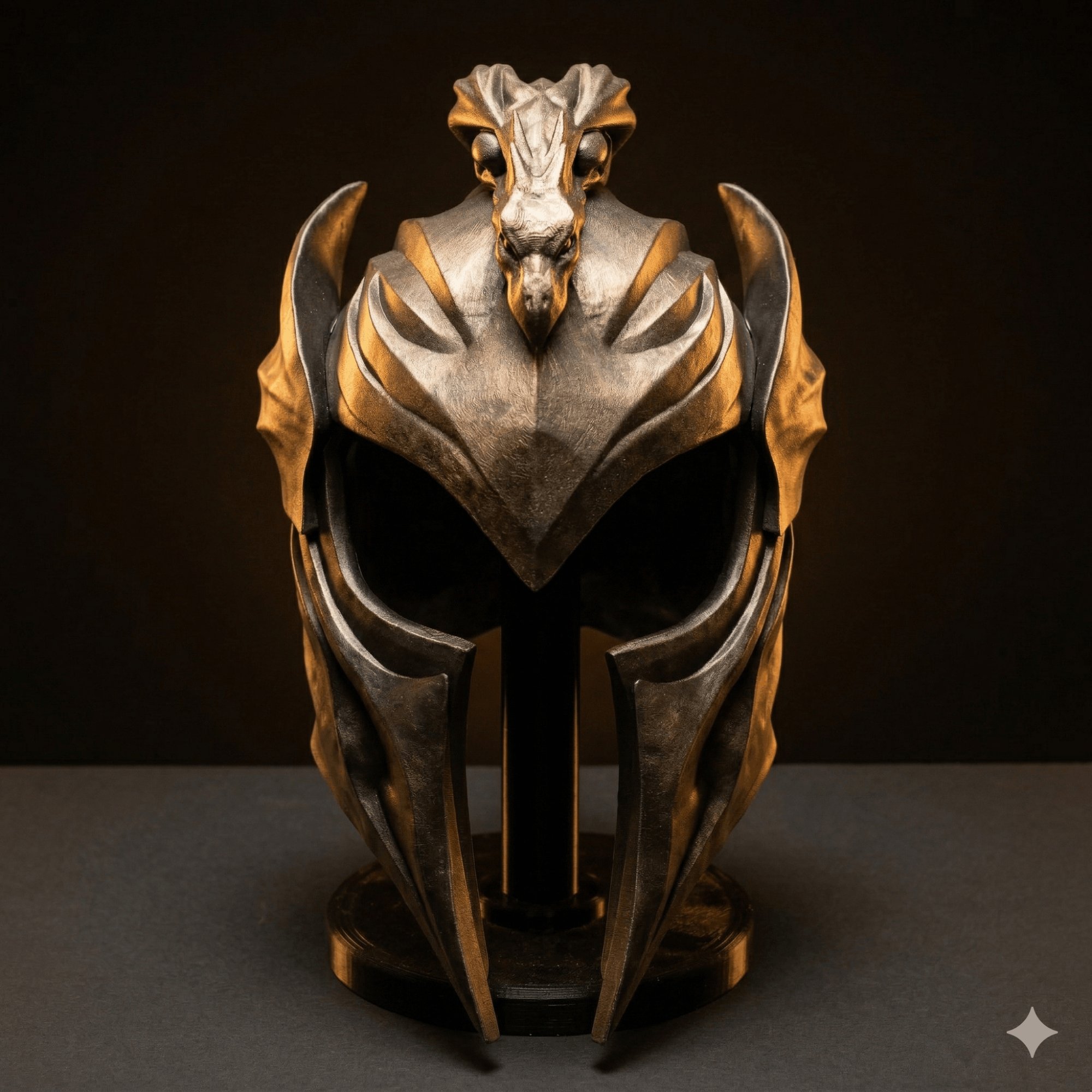 Dragon Helmet — metallic bronze wearable cosplay helmet with eagle crest